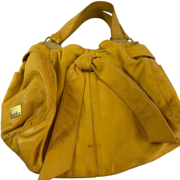 Kooba Vintage Mustard Yellow Leather Tote Bag with Bow Detail & Gold Hardware - Picture 12 of 13